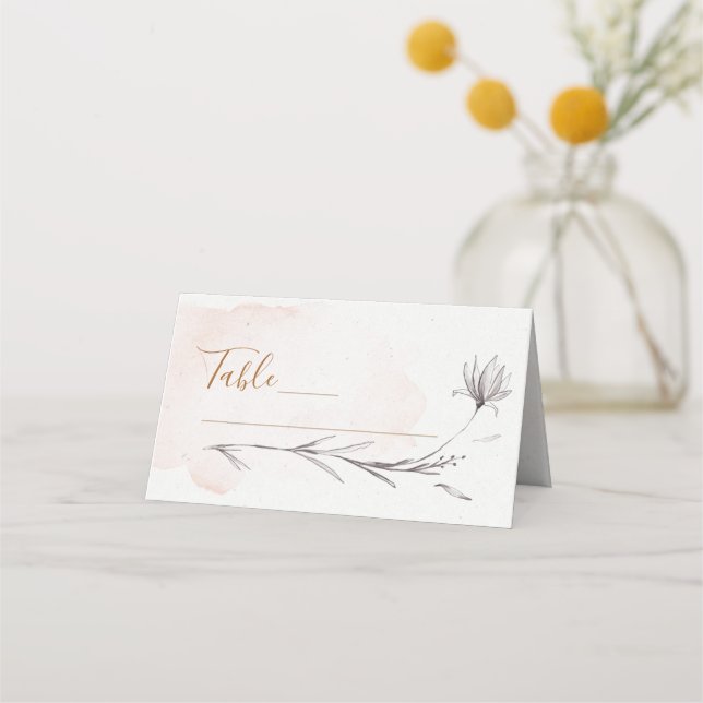 Blushing Peach Floral Watercolor Folded Place Card (Front)