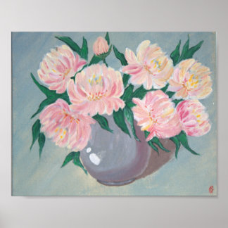 Blushing Peonies in Vase Poster