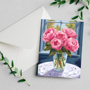Blushing Peony Bouquet Pink Flower Painting Card