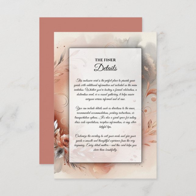 Blushing Petals and Silver Swirls Wedding Enclosure Card (Front/Back)