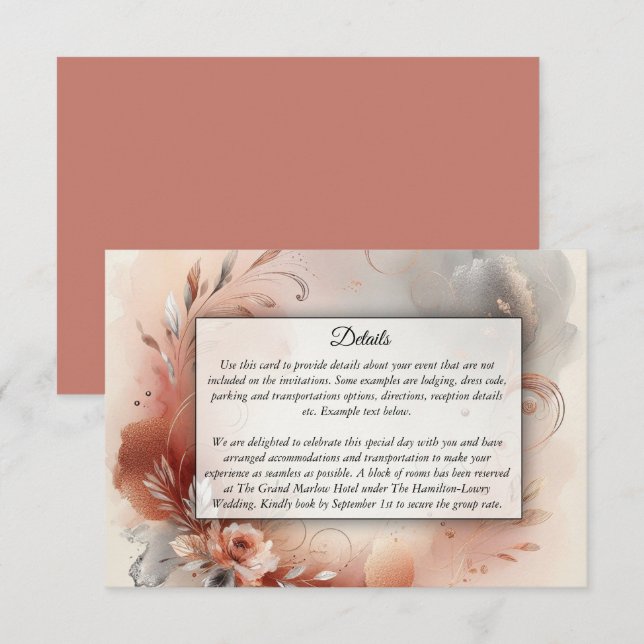 Blushing Petals and Silver Swirls Wedding Enclosure Card (Front/Back)