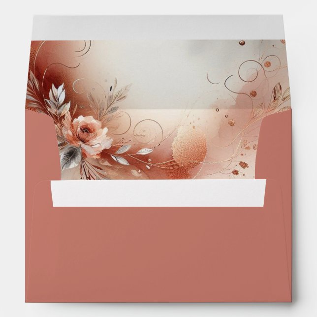 Blushing Petals and Silver Swirls Wedding Envelope (Back (Bottom))