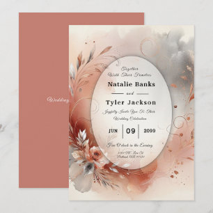 Blushing Petals and Silver Swirls Wedding Invitation