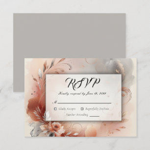 Blushing Petals and Silver Swirls Wedding RSVP Card