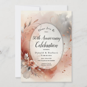 Blushing Petals Silver Swirls Anniversary Party Invitation
