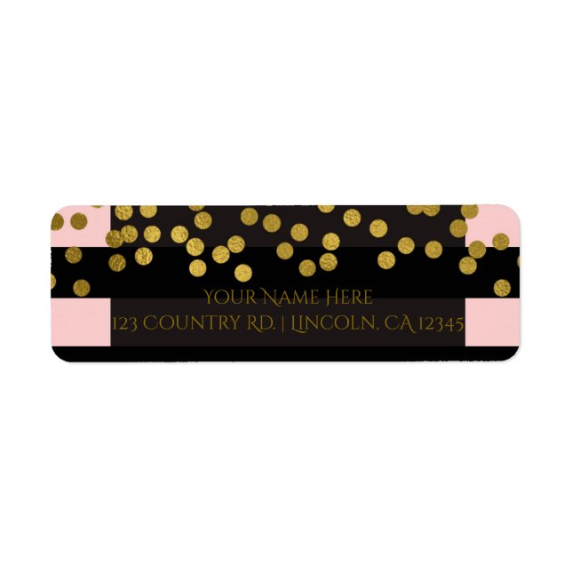 Blushing Pink & Black Stripes Gold Faux Foil Dots (Front)