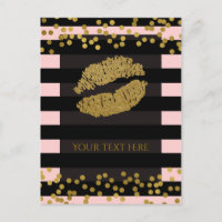 Blushing Pink & Black Stripes Gold Faux Foil Dots