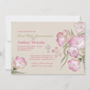 Blushing Pink Floral Communion Invitation