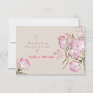Blushing Pink Floral Communion Thank You Card