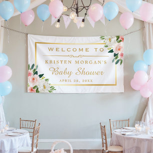 Blushing Pink Floral Gold Frame Baby Shower Banner