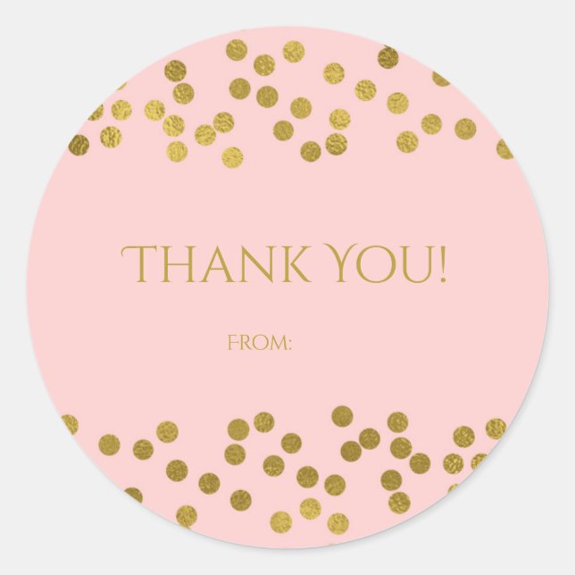 Blushing Pink & Gold Faux Foil Confetti Dots Favou Classic Round Sticker (Front)