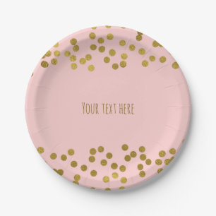Blushing Pink & Gold Faux Foil Confetti Dots Paper Plate