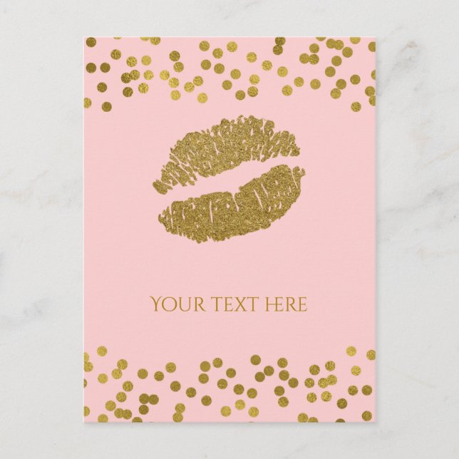 Blushing Pink & Gold Faux Foil Confetti Dots Postcard (Front)