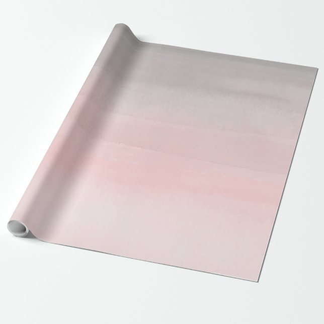 Blushing Pink & Grey Modern Watercolor Ombre Glam Wrapping Paper (Unrolled)
