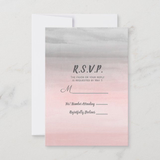 Blushing Pink & Grey Modern Watercolor RSVP Reply Card (Front)