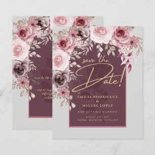 Blushing Pink Maroon Floral Wedding SAVE THE DATE