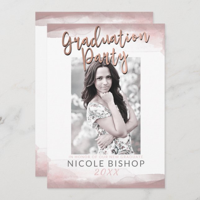 Blushing Pink Modern Chic Blush Graduation Party Invitation (Front/Back)