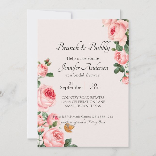 Blushing Pink Rose Bridal Shower Brunch (Front)