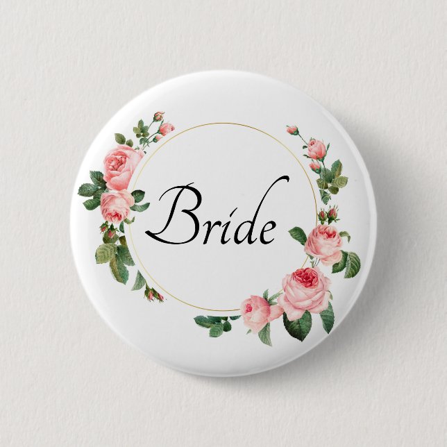 Blushing Pink Rose Bride 6 Cm Round Badge (Front)