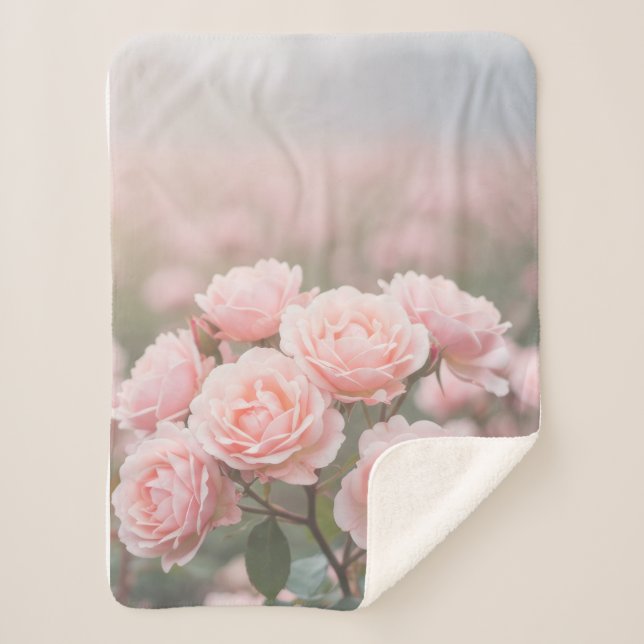 Blushing Pink Rose Field Blanket (Front)