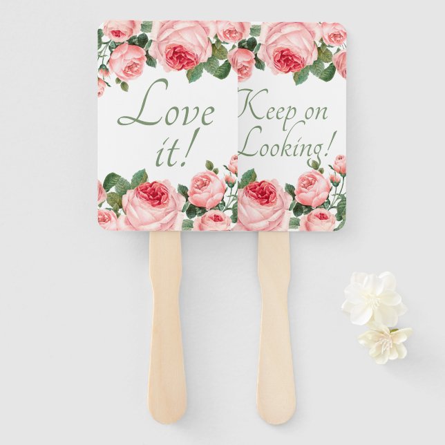 Blushing Pink Rose Floral Say Yes To The Dress Hand Fan (Front and Back)