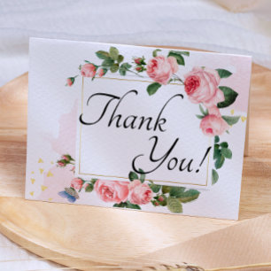 Blushing Pink Rose Floral  Thank You Card