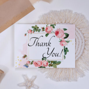 Blushing Pink Rose Floral Thank You Card