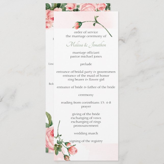 Blushing Pink Rose Floral Wedding Program Programme (Front/Back)
