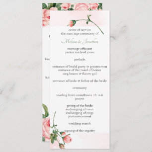 Blushing Pink Rose Floral Wedding Program Programme
