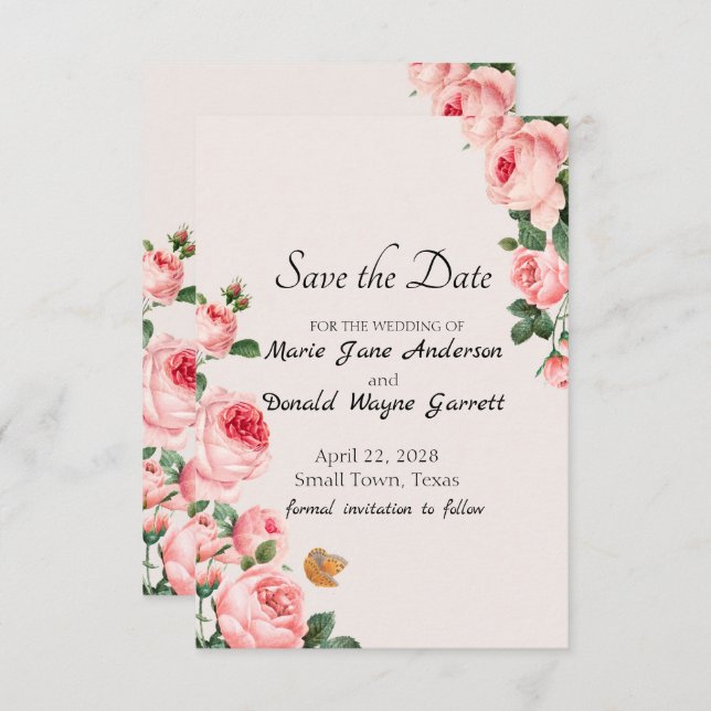 Blushing Pink Rose Save The Date (Front/Back)