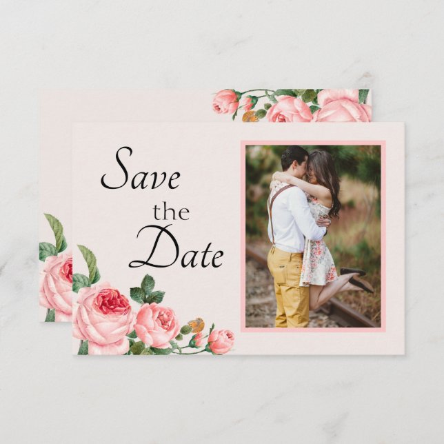 Blushing Pink Rose Save The Date (Front/Back)