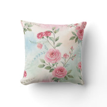 Blushing Pink Roses With Watercolor Design Pillow
