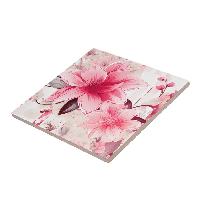 Blushing Pink Spring Florals and Blossoms Tile (Side)