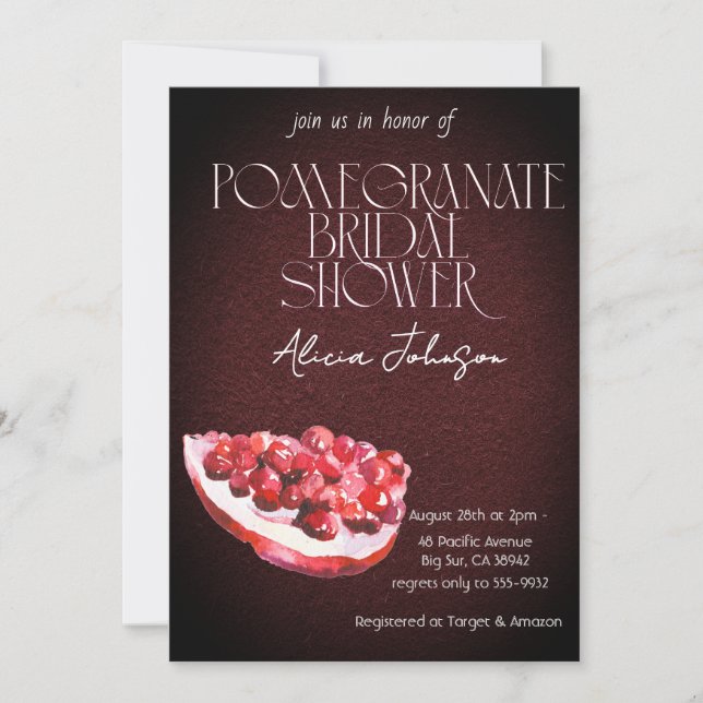 Blushing Pomegranate Branch Bridal Shower Invitation (Front)