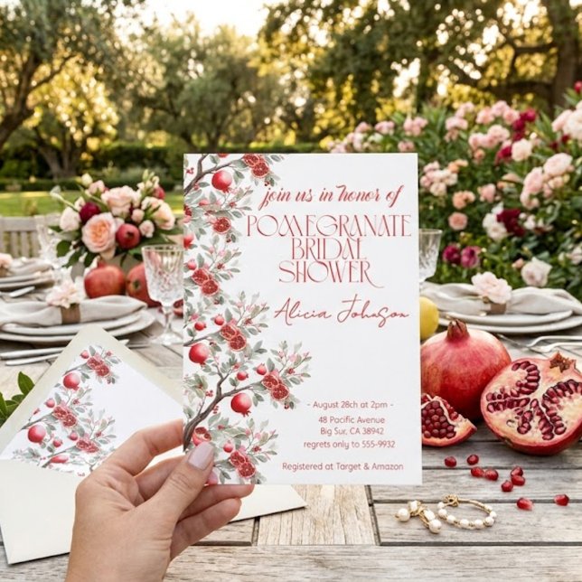Blushing Pomegranate Branch Bridal Shower Invitation (Creator Uploaded)