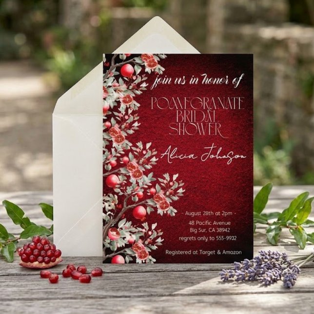 Blushing Pomegranate Branch Bridal Shower Invitation (Creator Uploaded)