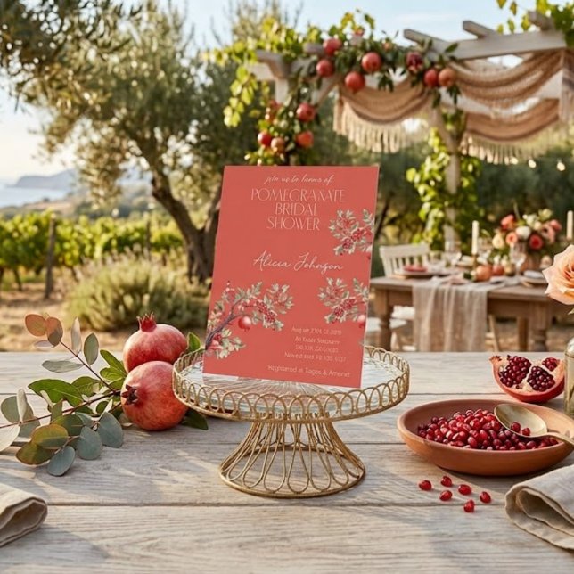 Blushing Pomegranate Branch Bridal Shower Invitation (Creator Uploaded)