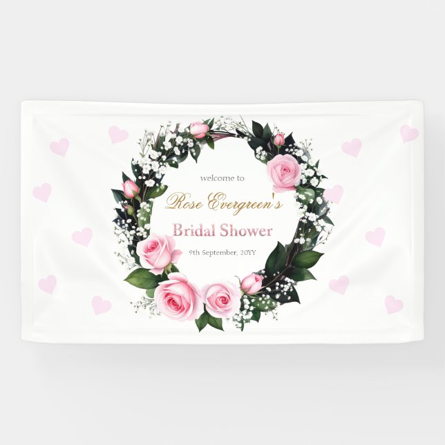 Blushing Romance: Pink Rose Bridal Shower  Banner (Horizontal)