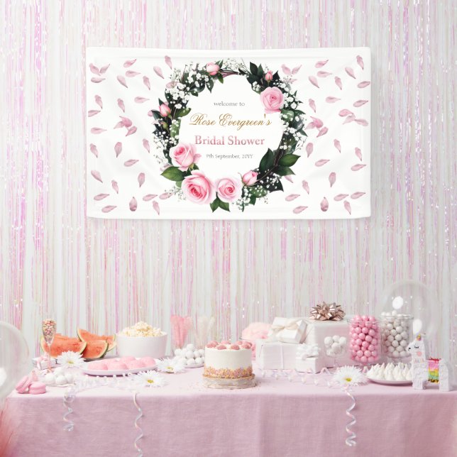 Blushing Romance: Pink Rose Bridal Shower  Banner (Party)