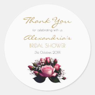 Blushing Romance: Pink Rose Bridal Shower Classic Round Sticker