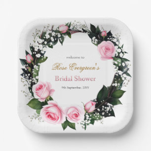 Blushing Romance: Pink Rose Bridal Shower  Paper Plate