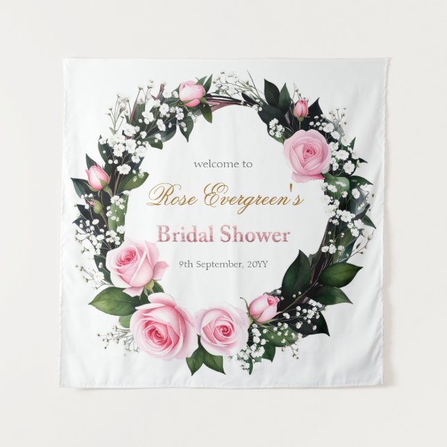 Blushing Romance: Pink Rose Bridal Shower  Tapestry (Front)