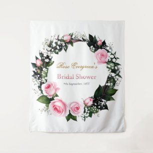 Blushing Romance: Pink Rose Bridal Shower Tapestry
