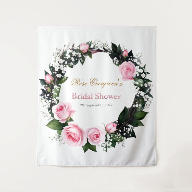 Blushing Romance: Pink Rose Bridal Shower  Tapestry (Front)