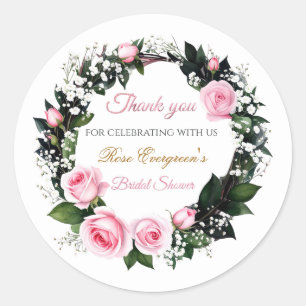 Blushing Romance:Pink Rose Bridal Shower Thank you Classic Round Sticker