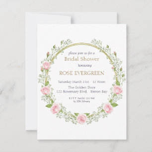Blushing Romance: Pink Roses and Baby’s Breathe Invitation