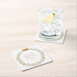 Blushing Romance: Pink Roses & Baby’s Breathe Square Paper Coaster