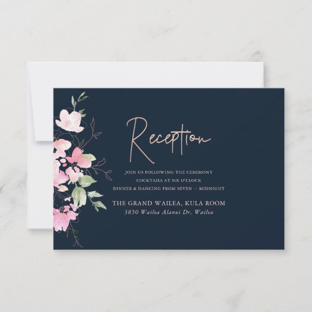 Blushing Romance Watercolor Reception Cards (Front)