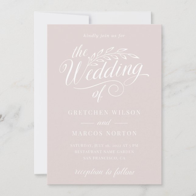 Blushing Rose Dusty Elegant Calligraphy Wedding  Invitation (Front)