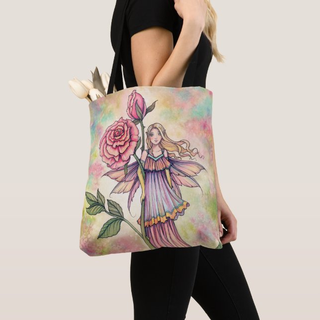 Blushing Rose Fairy Fantasy Art by Molly Harrison Tote Bag (Close Up)